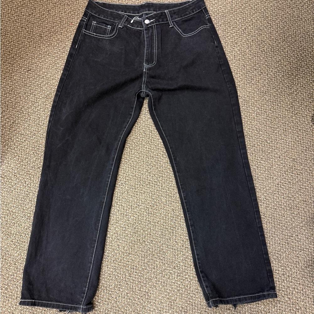 Women's Black Denim w White Stitching Boot Cut Jeans sz Xl